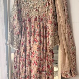 Anarkali Floral Beige 2pc